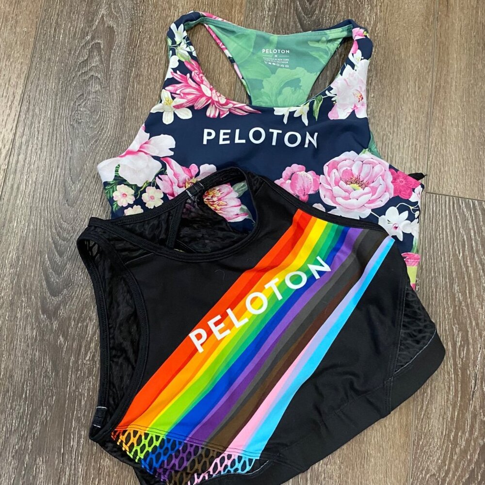 Peloton Sports Bra Set Medium Floral & Pride Rainbow Racerback Activewear bundle